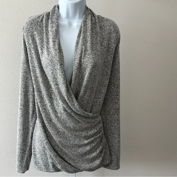 Tahari Sweater L Draped Surplice Front Modern Boho Sultry Minimalist Street Chic - Picture 2 of 15